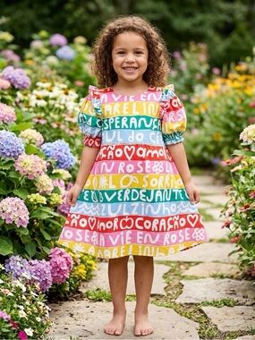 Fábula Girl’s Multicolor Typographic / Lettering Print Dress
